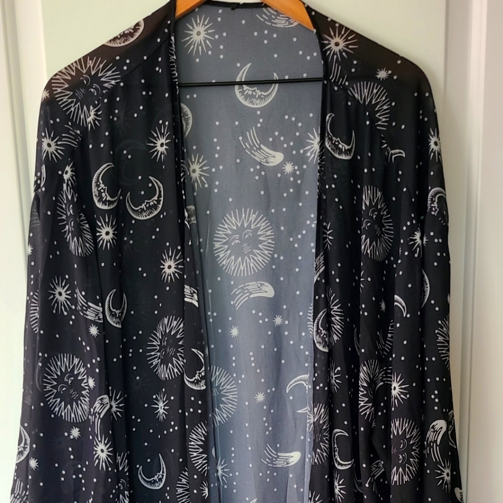 Stars & moon open front kimono
